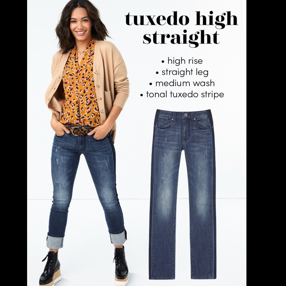 Cabi tuxedo high straight jeans style 3750 distressed straight leg size 4